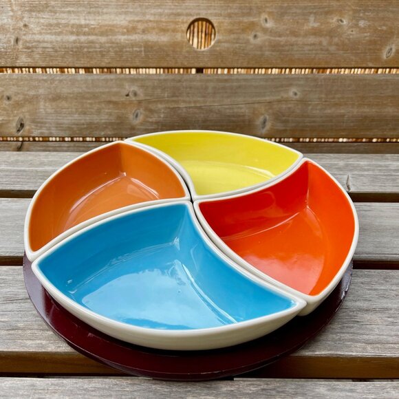 VINTAGE 90s 🫒 TRISA RETRO RAINBOW SNACK BOWL SET OF 4 . KITSCHY HORS D'OEUVRES ! - Picture 2 of 14